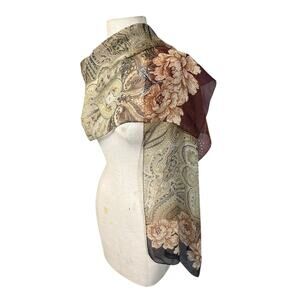 Vintage Halston 100% Silk Scarf Wrap Floral Paisley Boho Luxury Old Money Retro